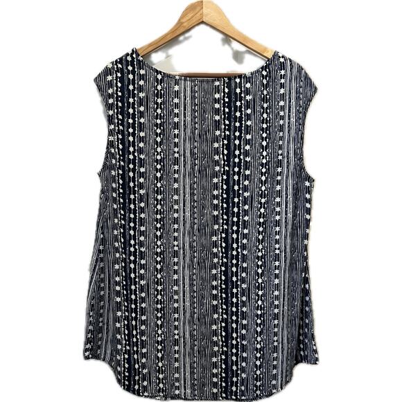 MODCLOTH Top Shirt Plus Sz 1X Blue White Stripe Shoulder Buttons Sleeveless EUC - Picture 4 of 8